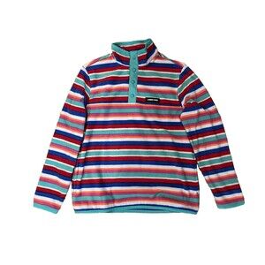 Lands End girls Heritage Fleece Snap Neck Pullover Top size Large 10-12 Striped